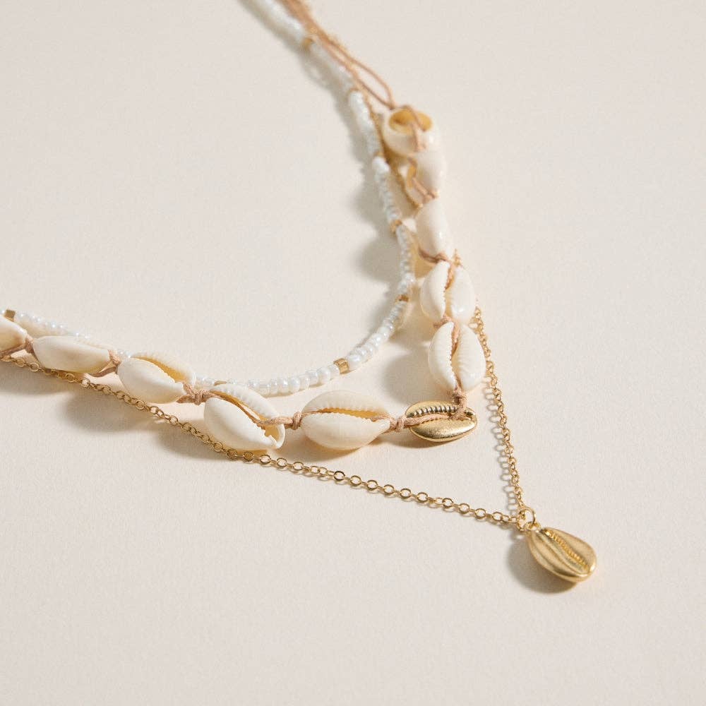 Layered Cowrie Shell and Beaded Necklace