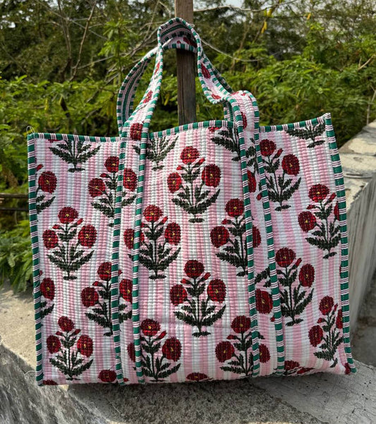 Handmade Cotton Quilted Print Bag Travel Tote Bag Jhola Bags