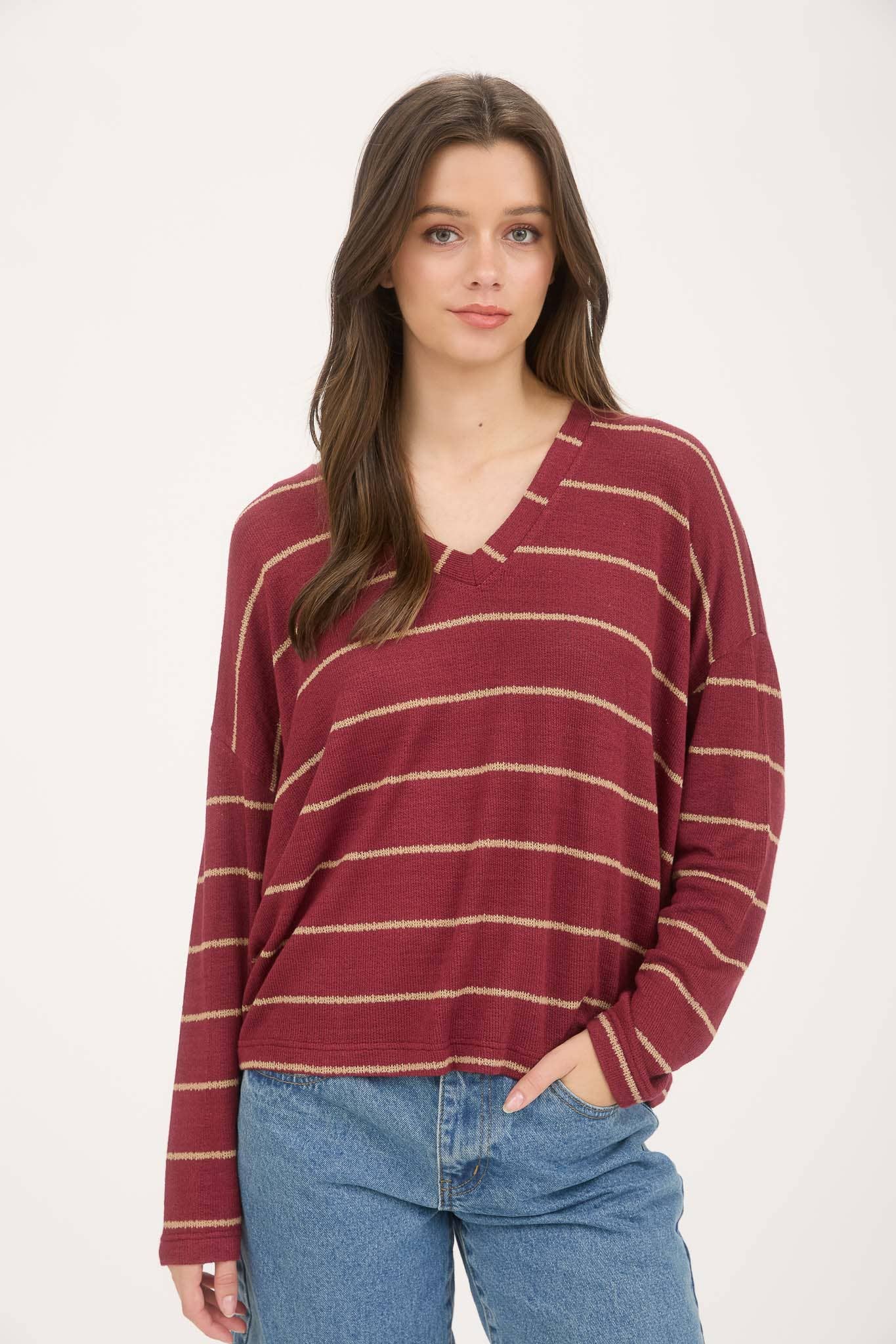This & That Striped Vneck Top