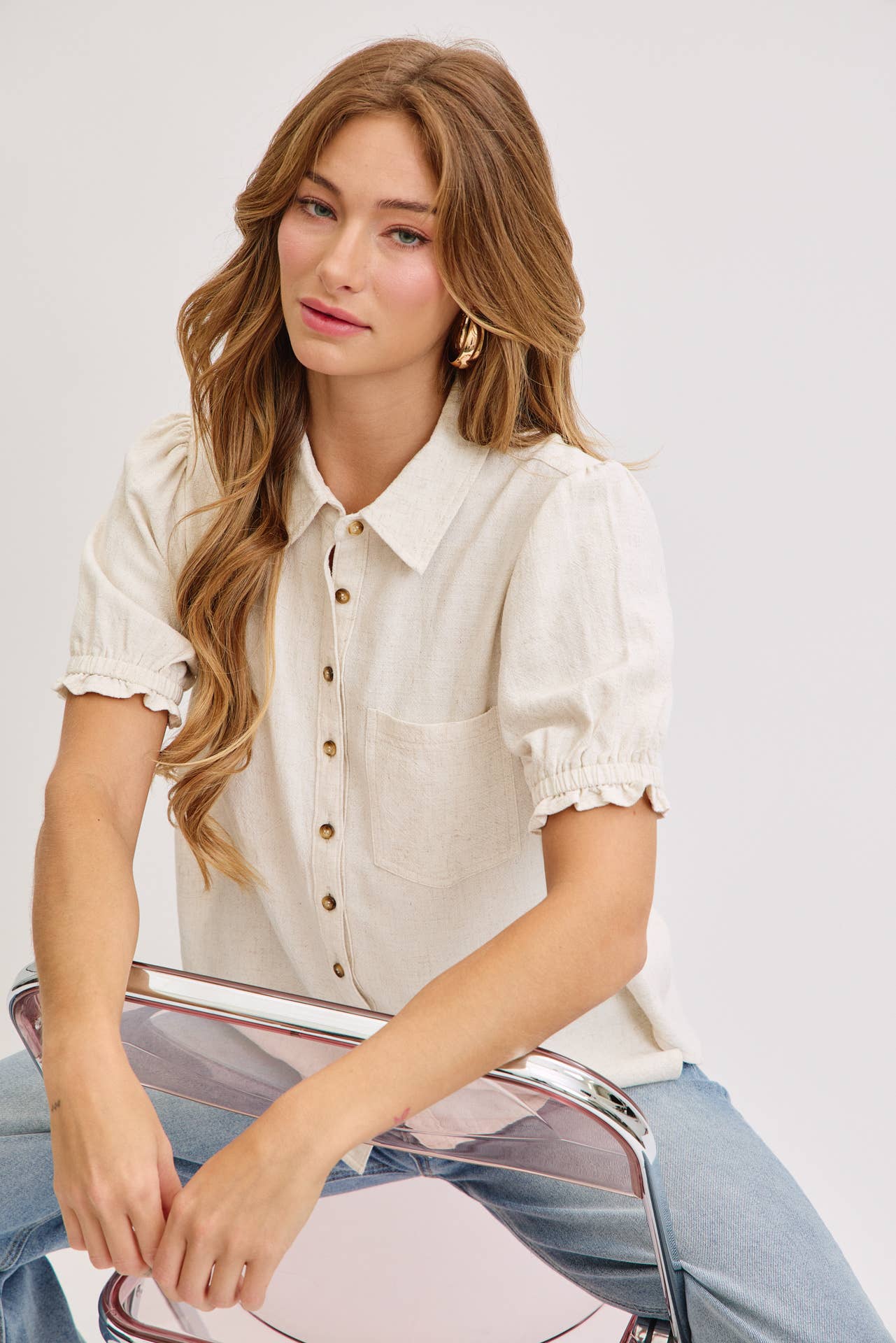 Linen & Lace Puff Top