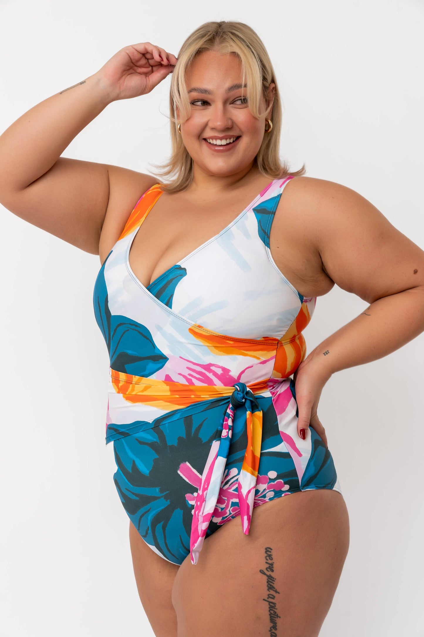 Floral Fusion Wrap Front One Piece