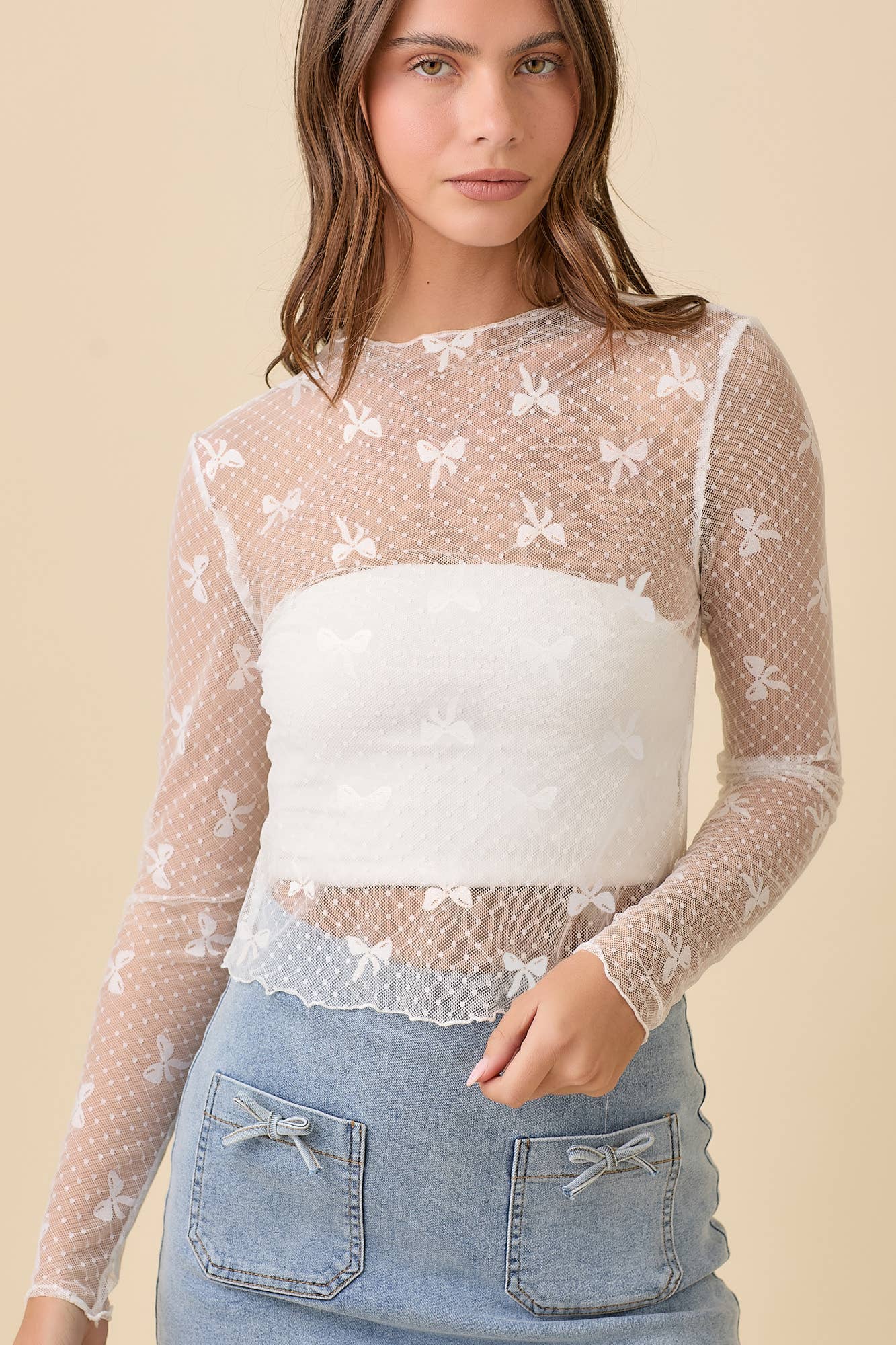 Bows & Lace Mesh Top
