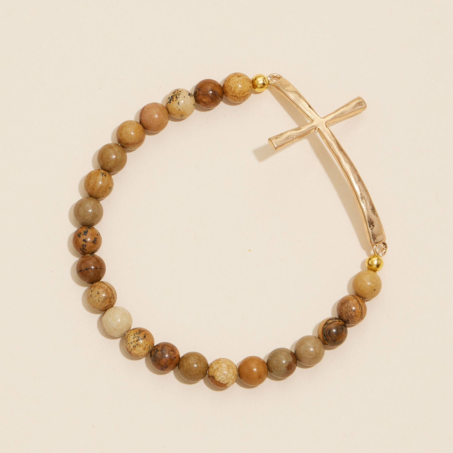 Cross charm Stone beaded stretch bracelet