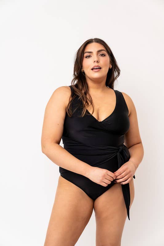 Black Wrap Front One Piece