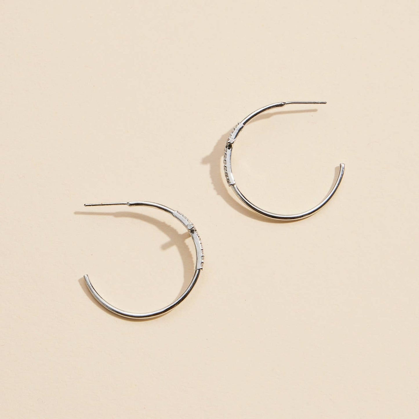 Cross Rhinestone White Gold Hoops