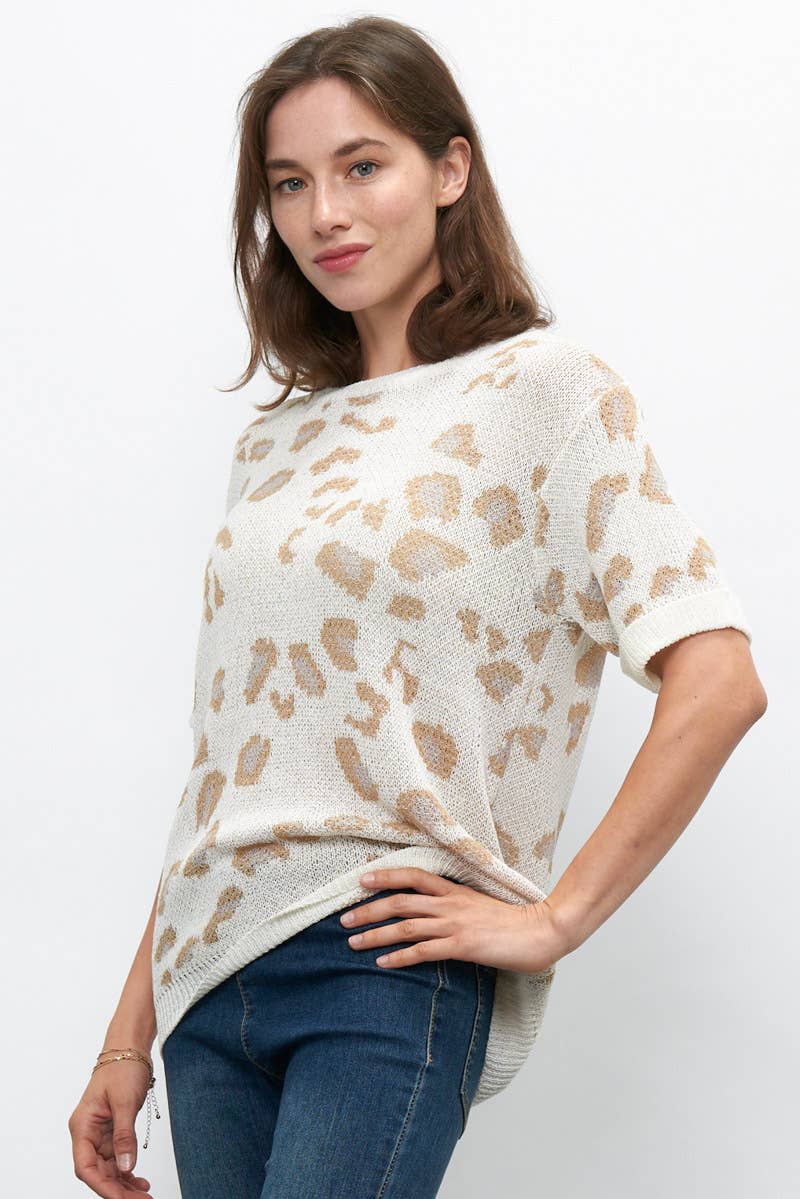 Leopard Short Sleeve Sweater Top