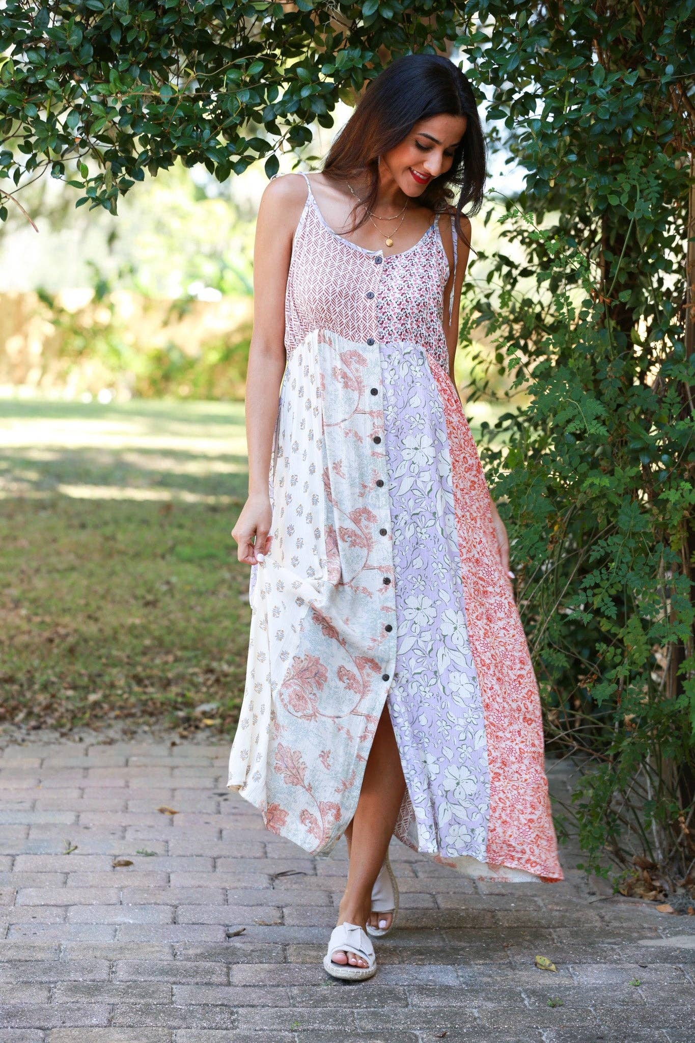 Rosy Mosaic Maxi Dress