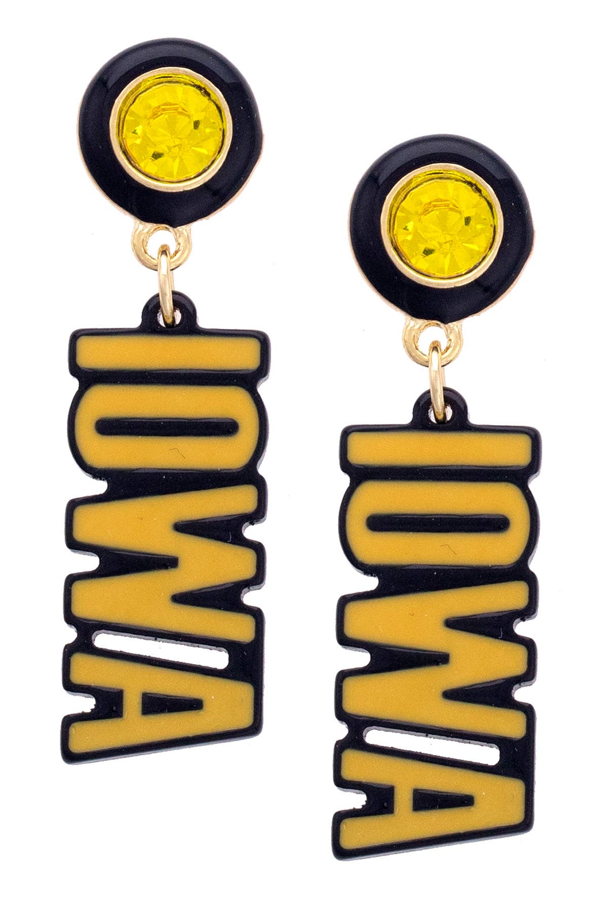 Iowa Hawkeyes Resin Block Letter Earrings in Yellow