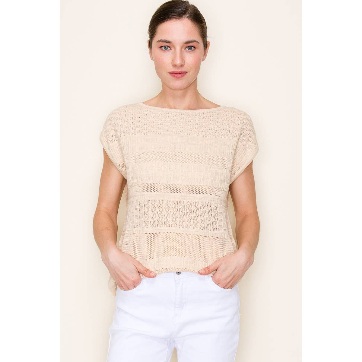 White Pointelle Crochet Sleeveless Sweater