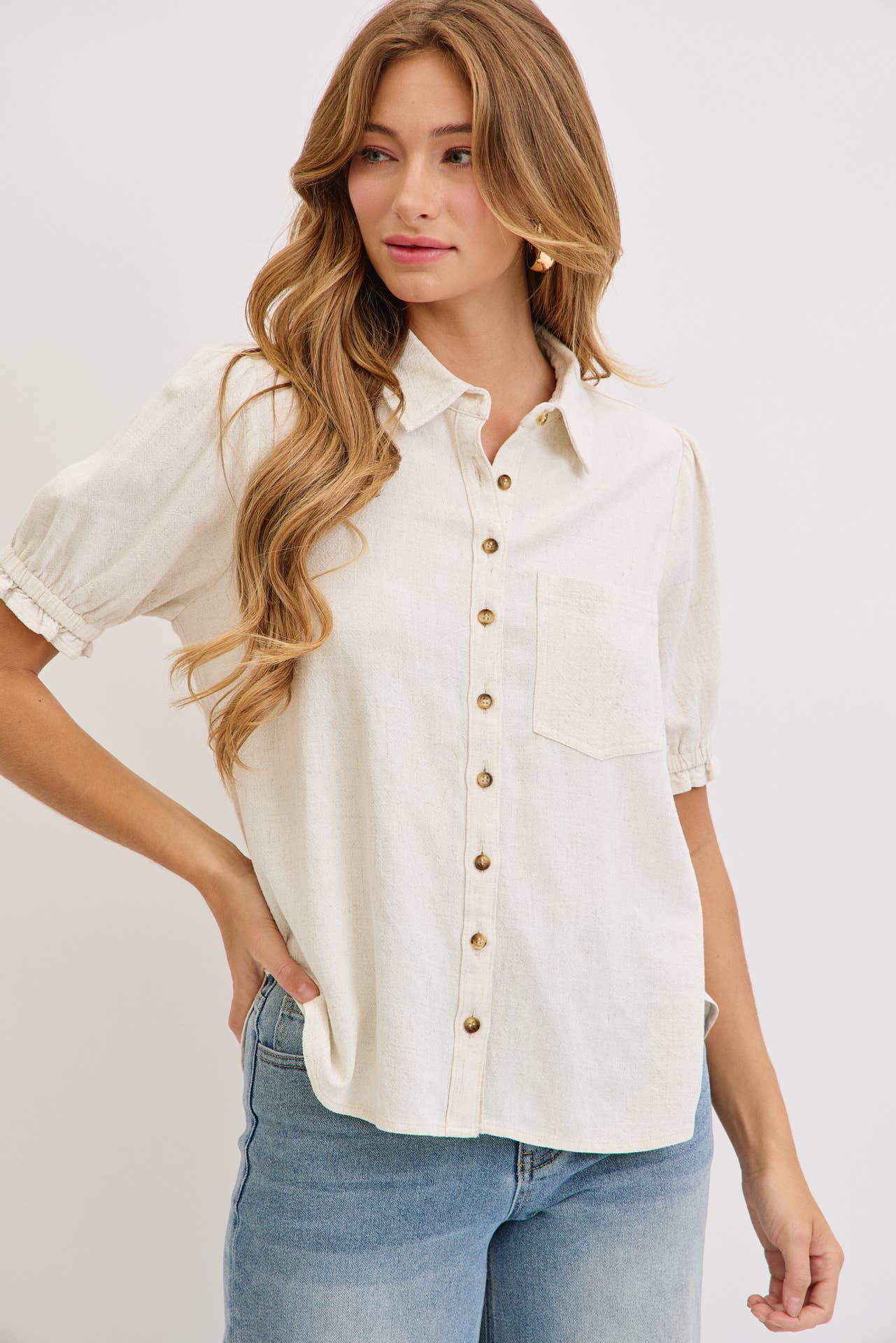Linen & Lace Puff Top