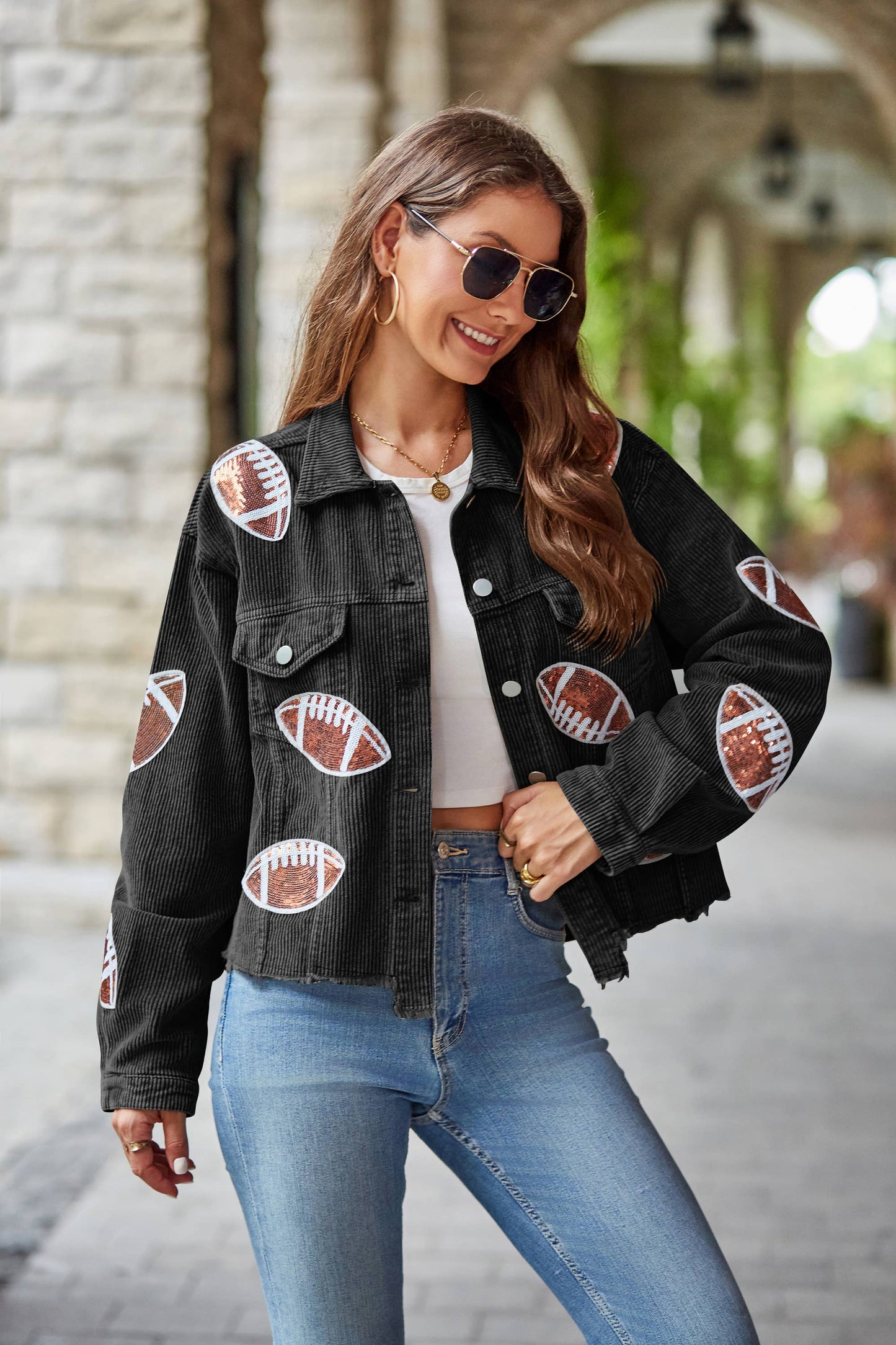 Corduroy Sequin Football Jacket