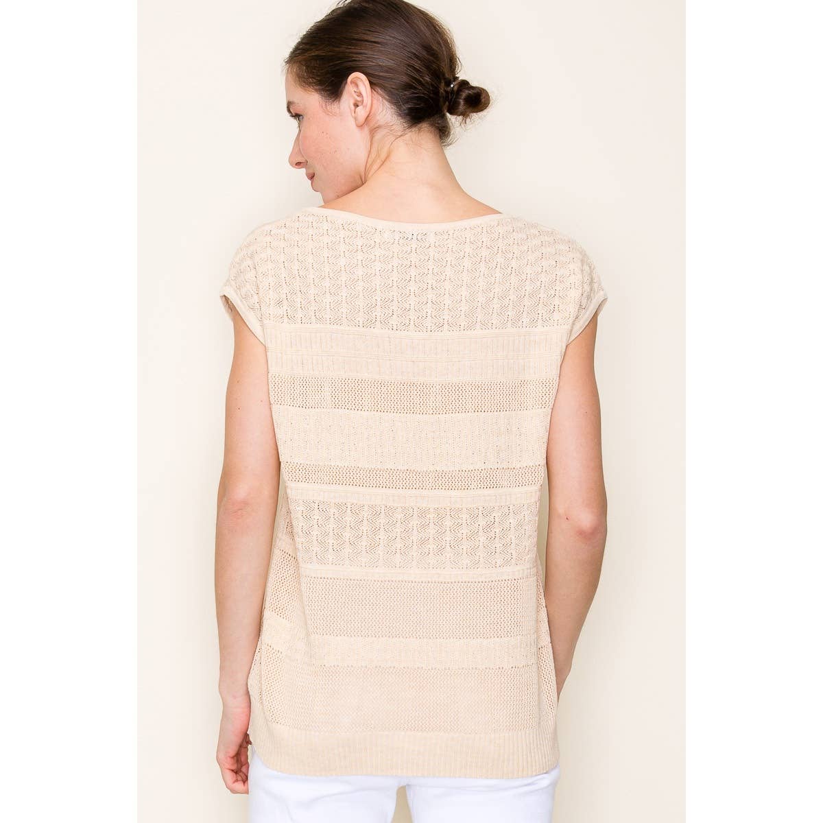 White Pointelle Crochet Sleeveless Sweater