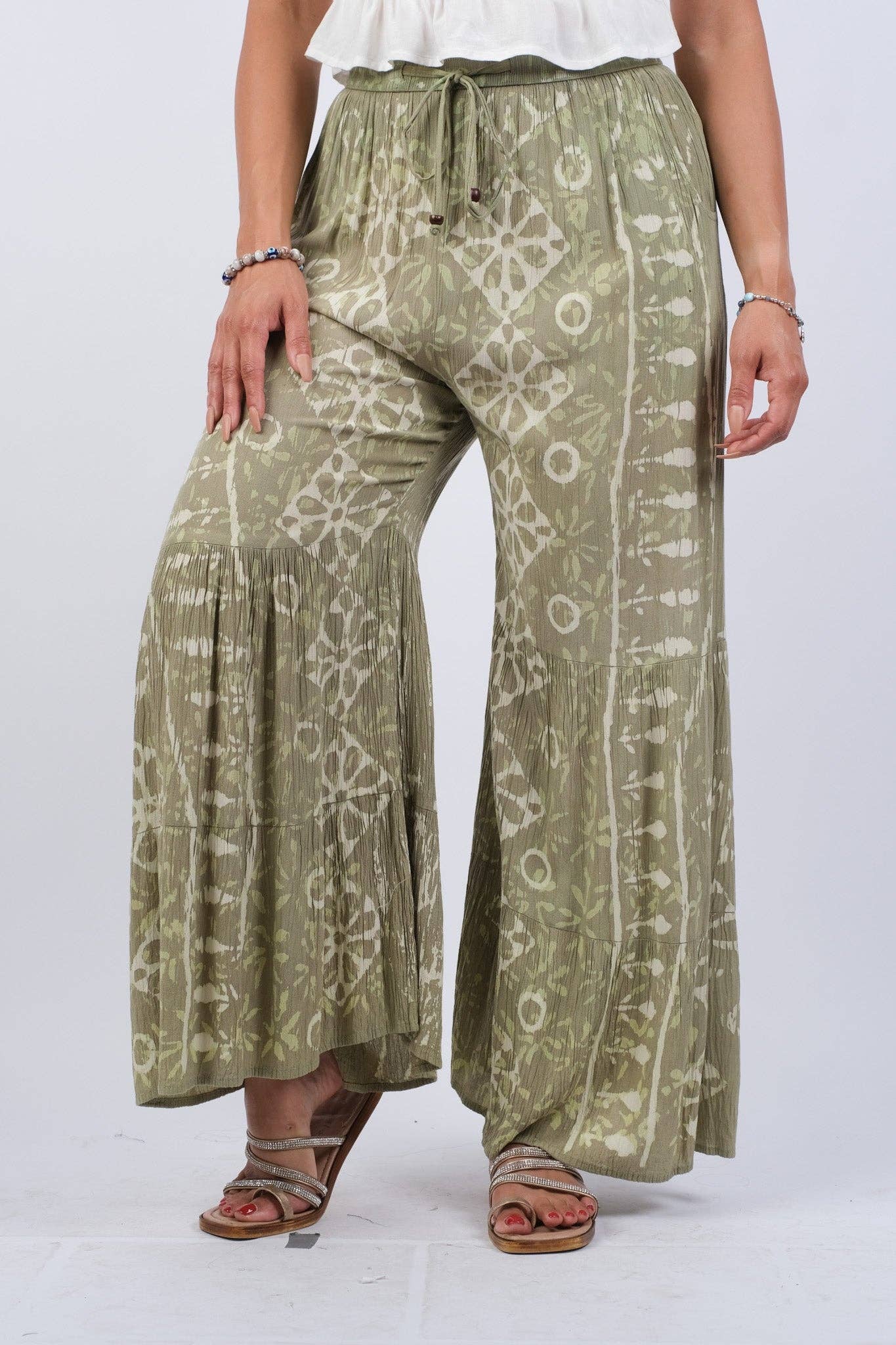 Olive Blockprint Flared Hippie Pants