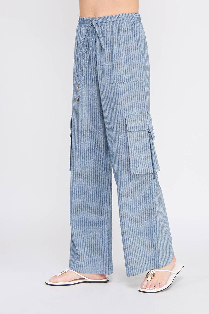 Sandy Stripes Linen Cargo Pant