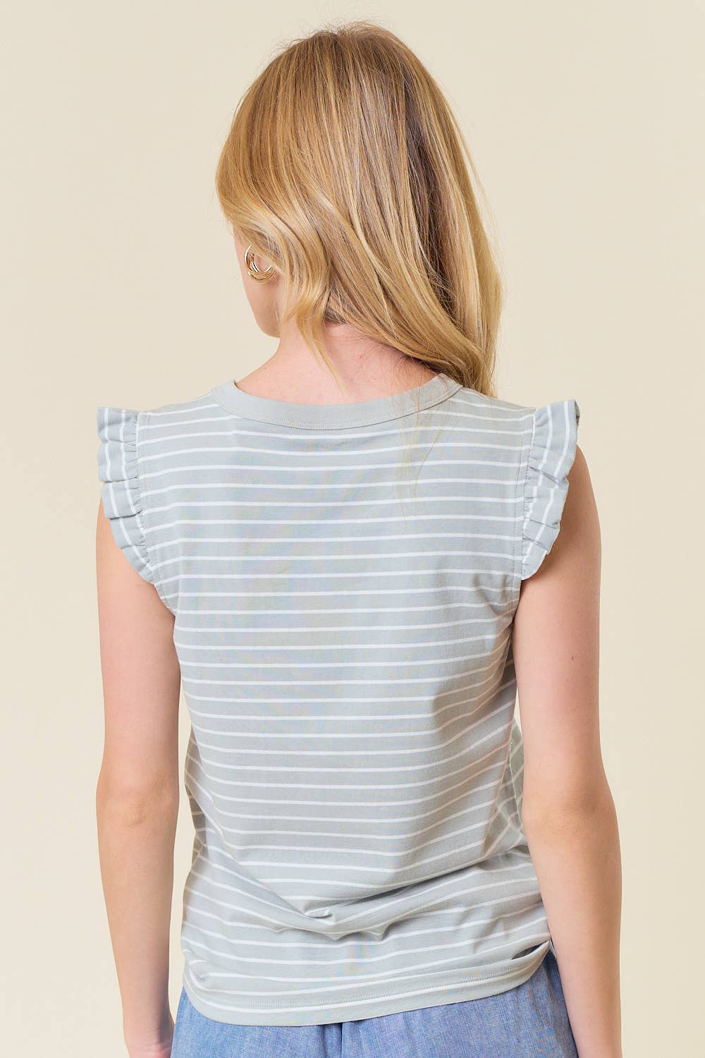 Brinnley Striped Ruffle Sleeve Tank