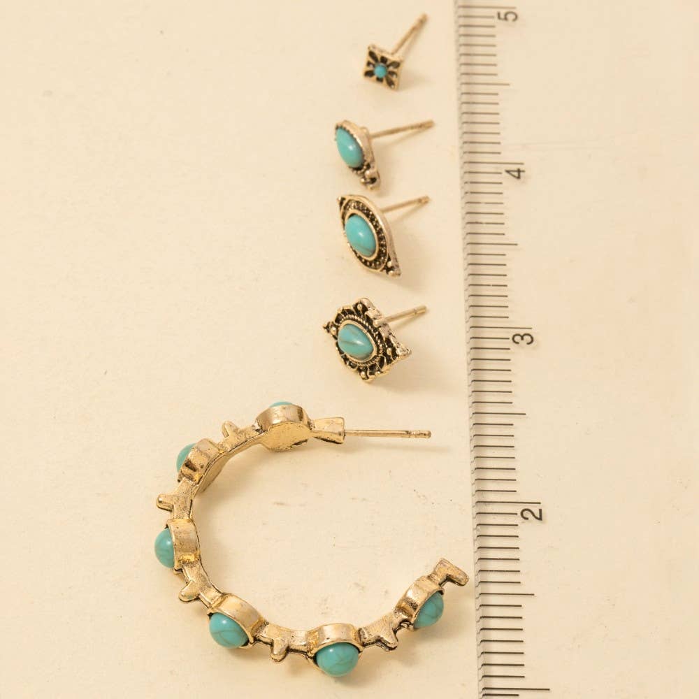 Assorted Western Turquoise Stone Earrings Set