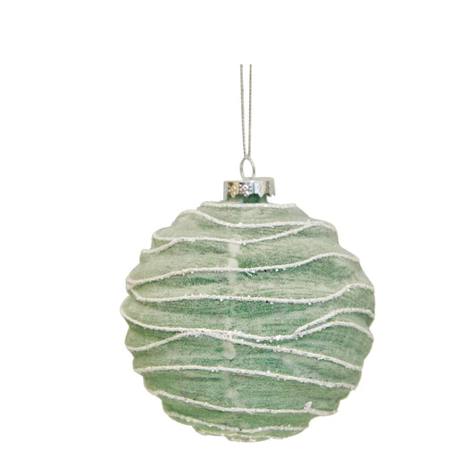Glass Orn Green W/ White