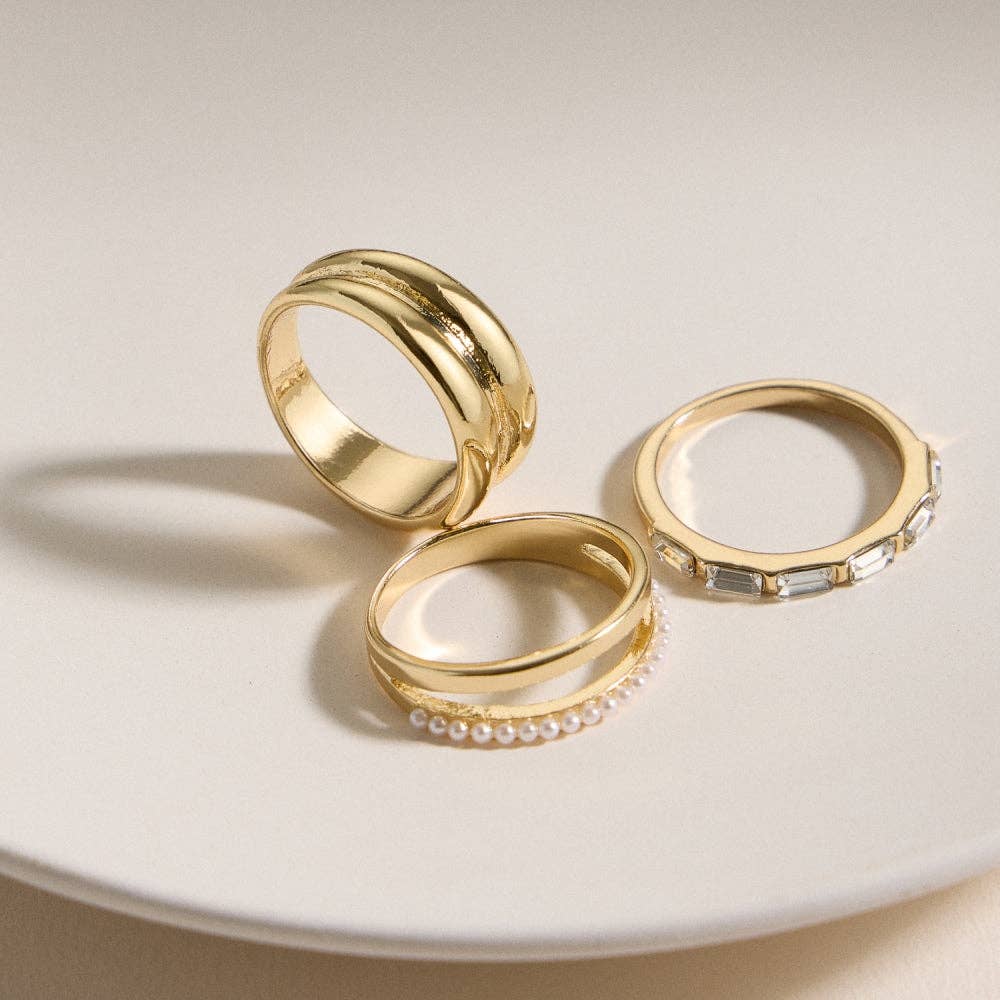 Gold and Crystal Stacking Ring Set