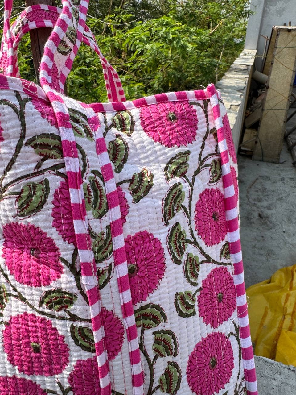 Carry Bag Block Printed Bags Cotton Quilted Bag Shopping Bag