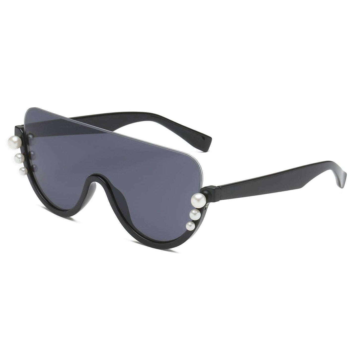 Fashion Semi-Rimless Chic Round Pearl Design Sunglasses