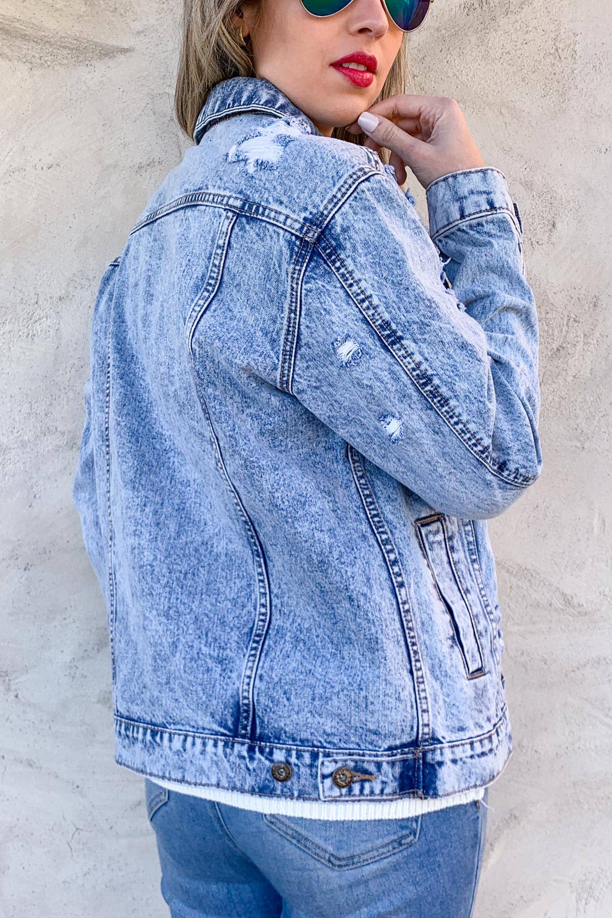 Blue Distressed Casual Denim Jacket