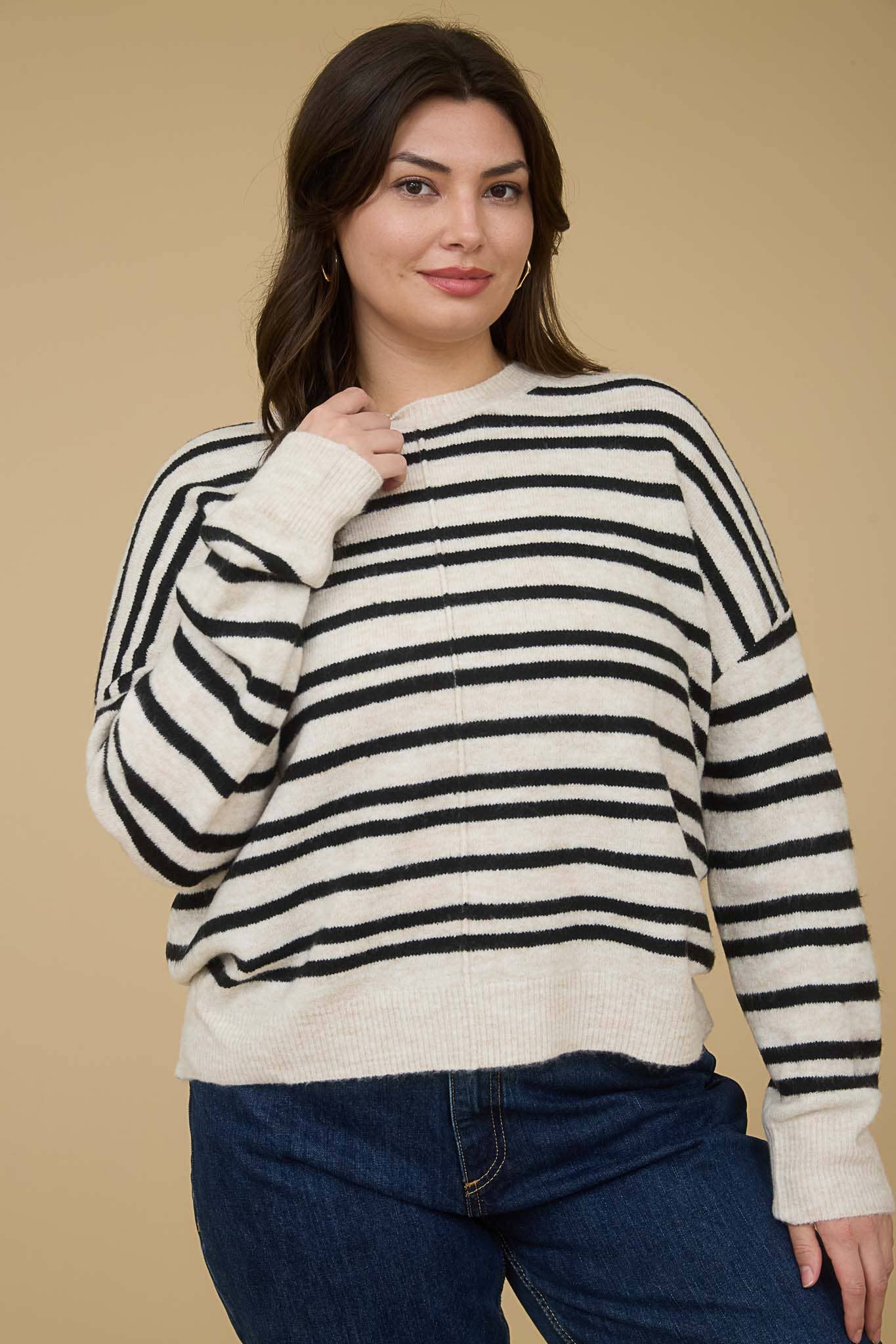 Coffee & Cream Striped Sweater Plus