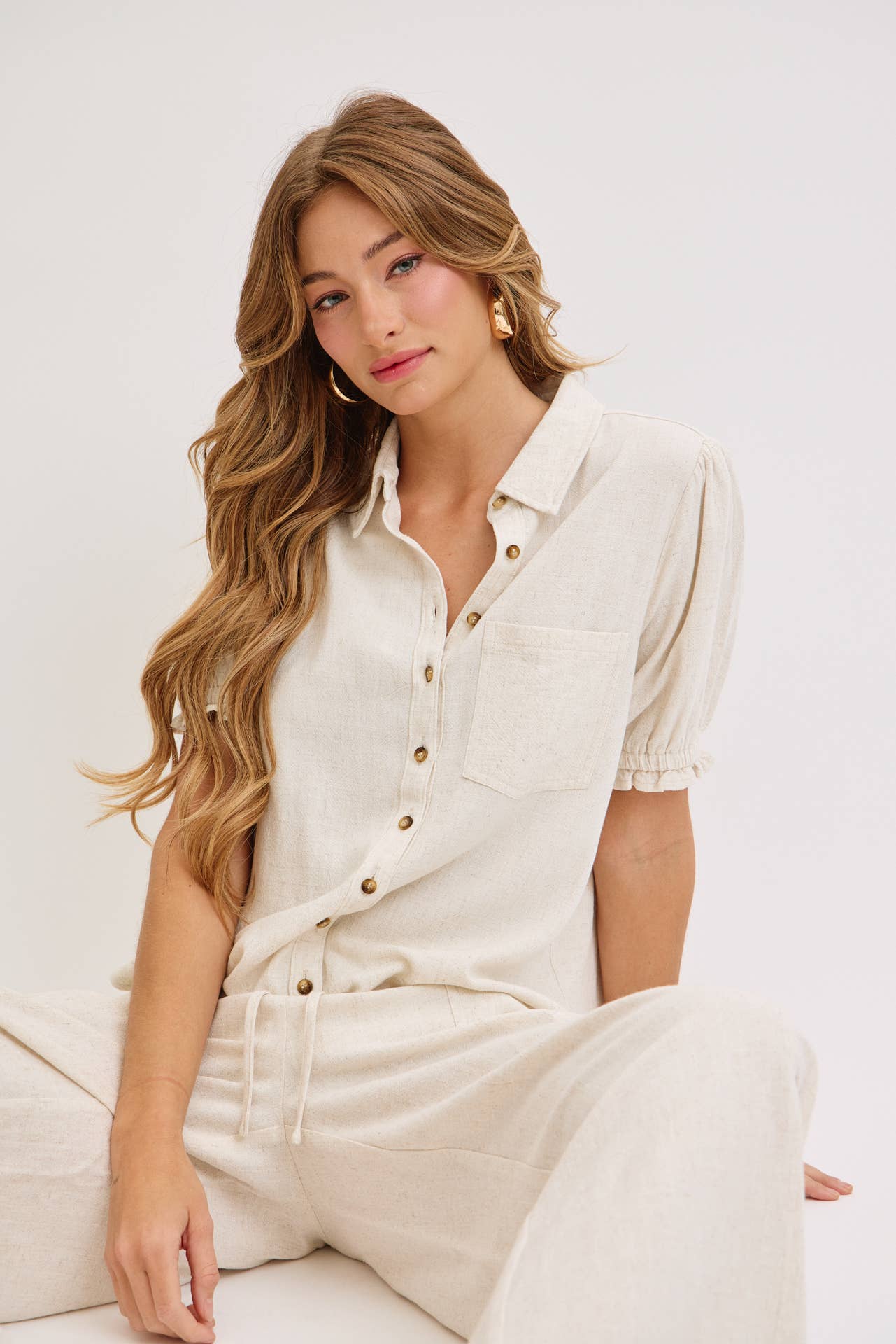 Linen & Lace Puff Top