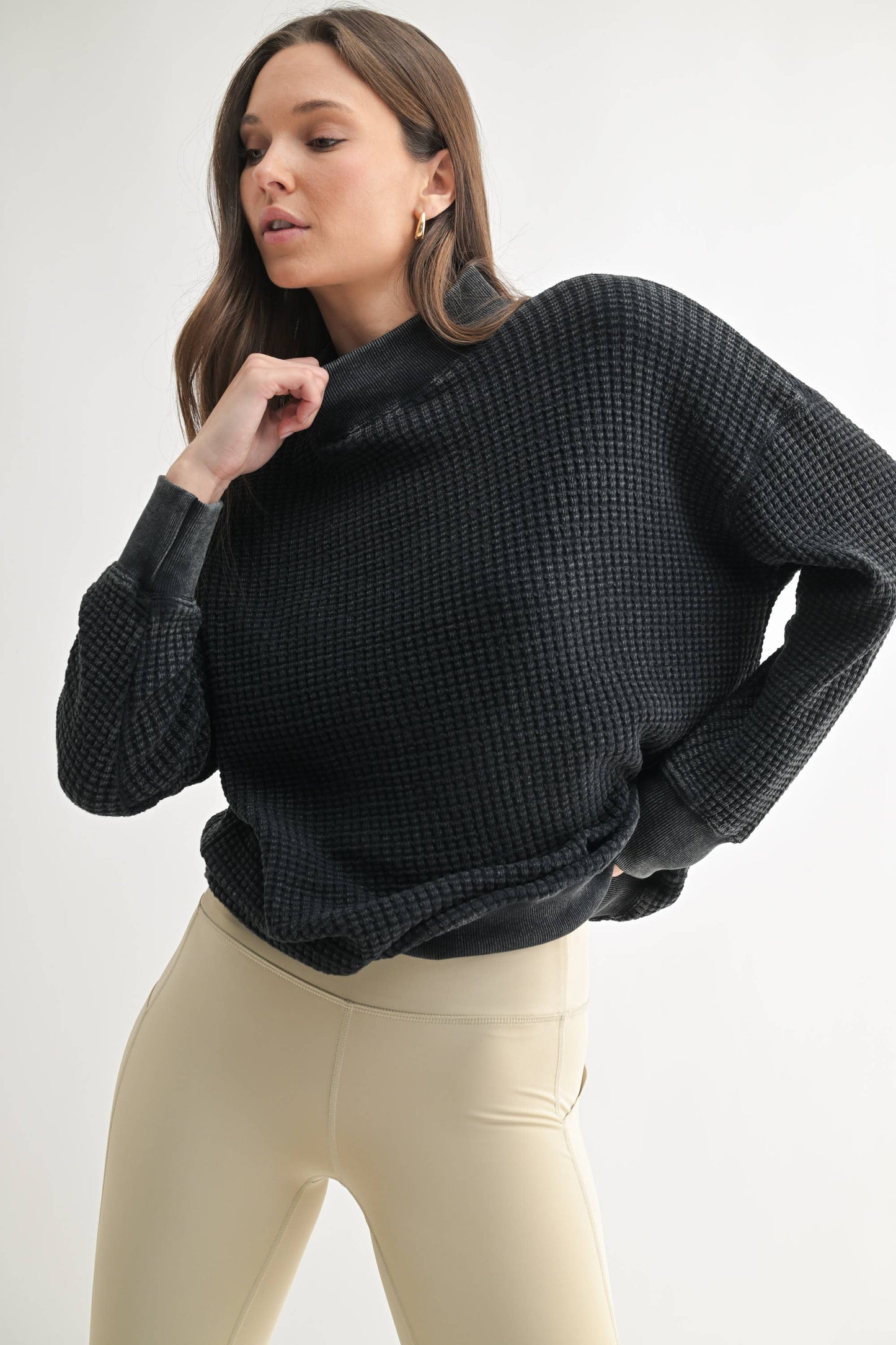 Mock Neck Waffle Sweater