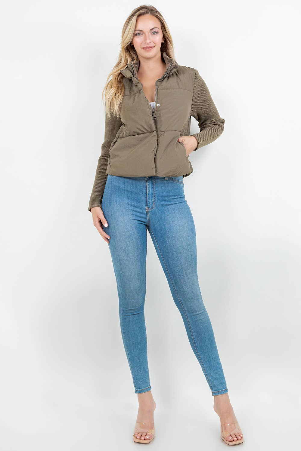 Khaki Quilted Puffer Jacket