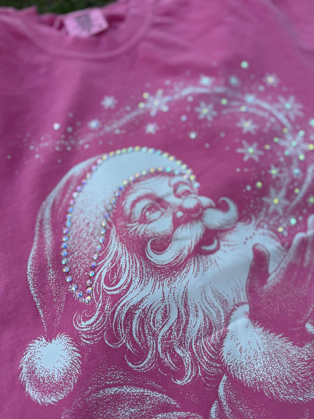 Hand-Stoned Rhinestone Santa Tee 🎅✨