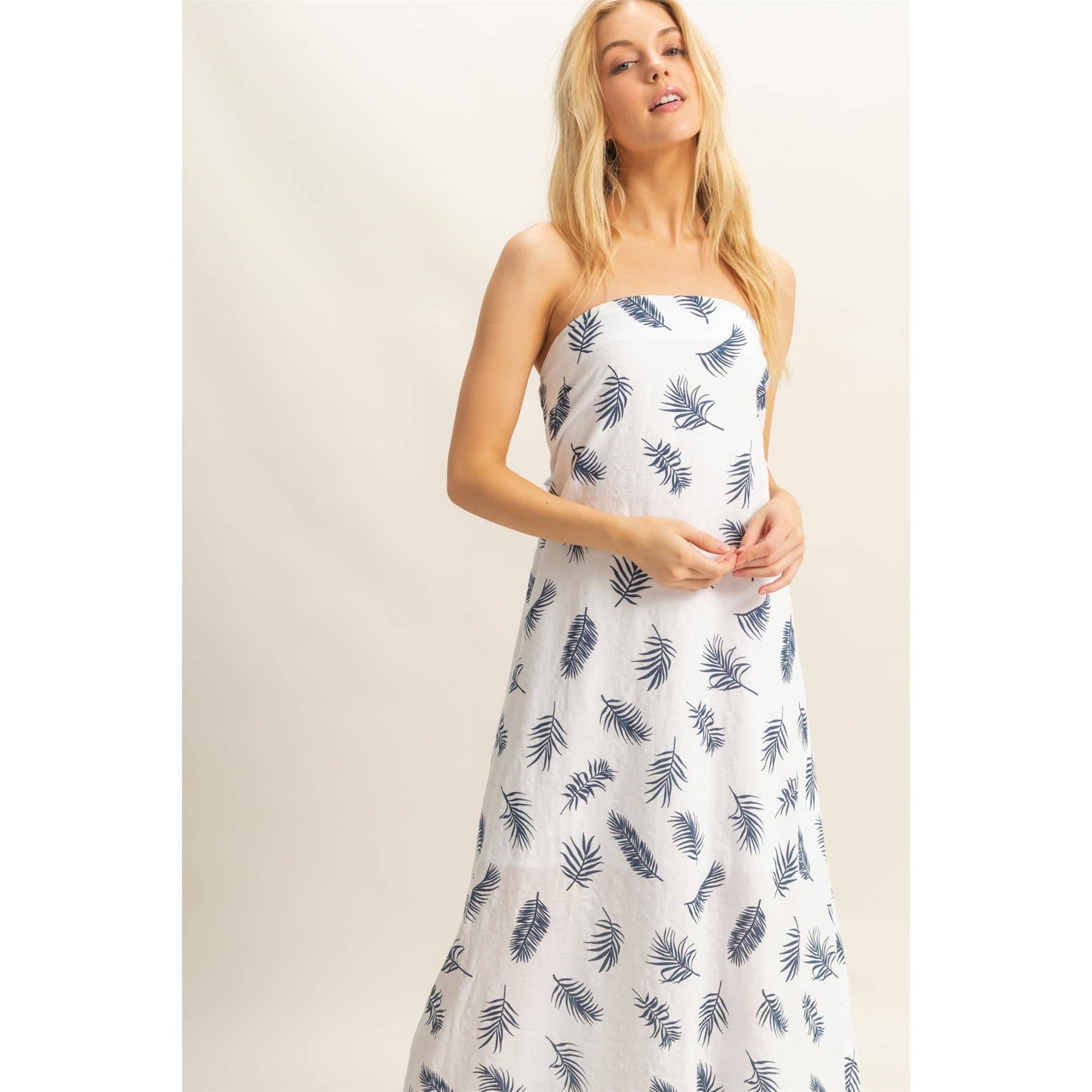 Pretty in Palms Strapless Maxi