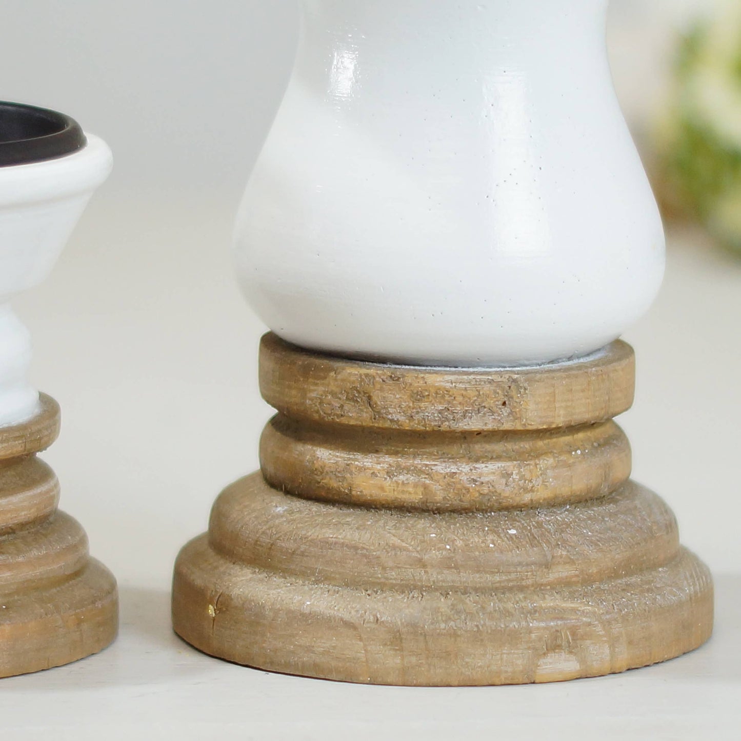 Metal & Wood White Candle Holders