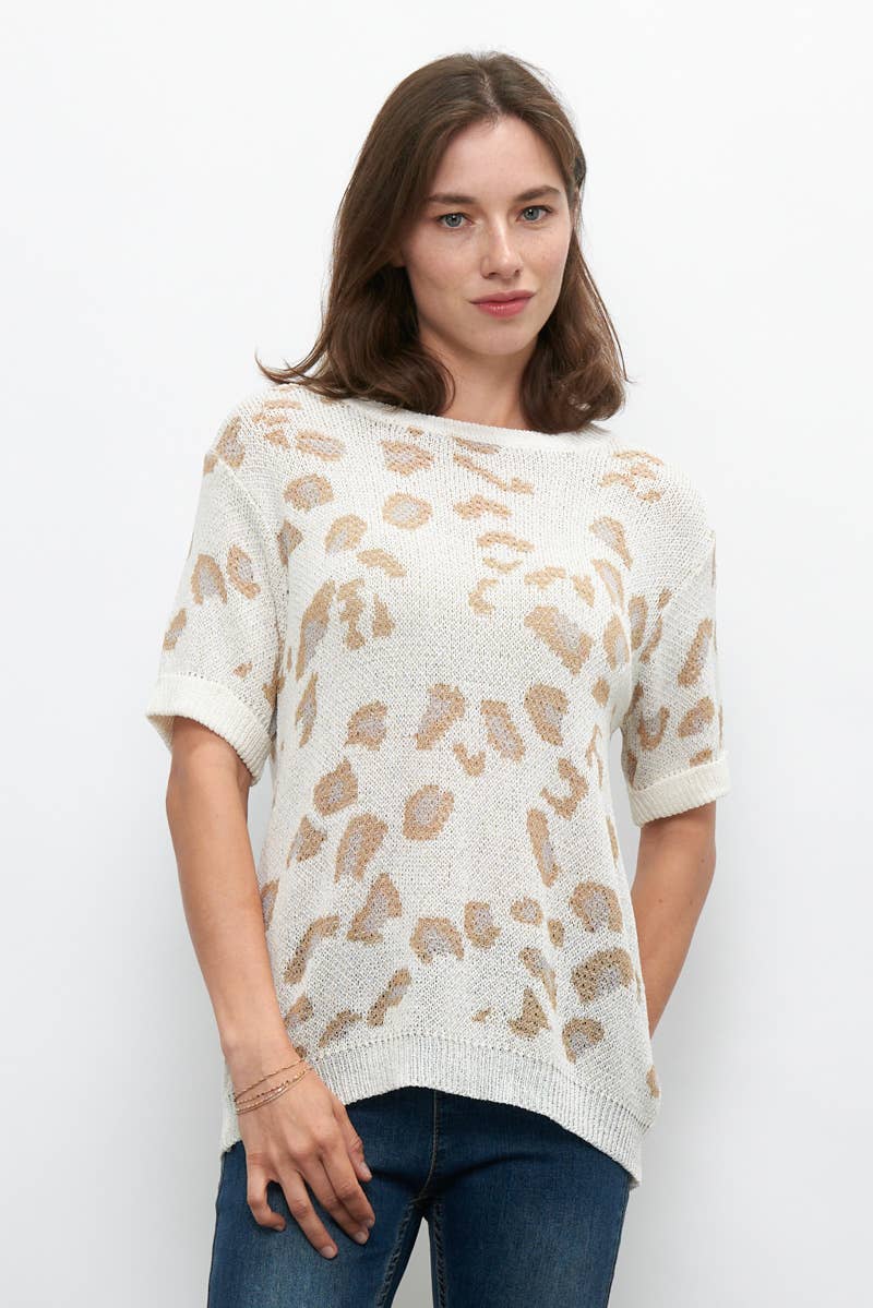 Leopard Short Sleeve Sweater Top