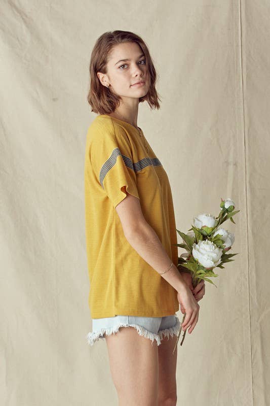 Stripe Taped Drop Shoulder Tee - 14223T