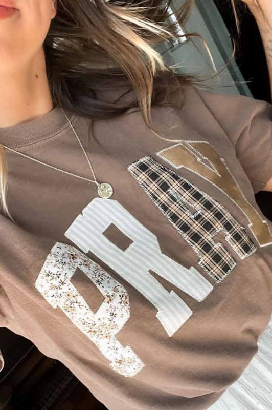 BROWN Pray Stitched Tee