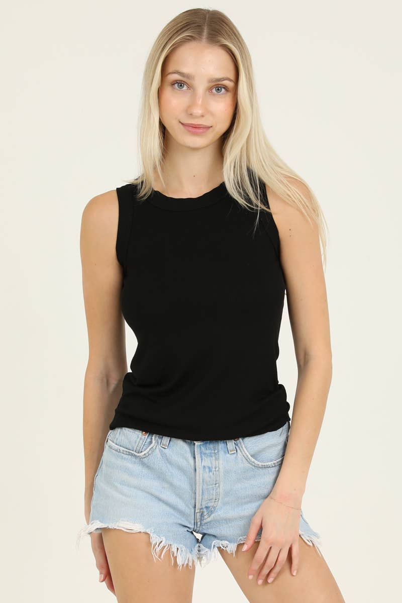 Basic Babe Ribbed Round Tank