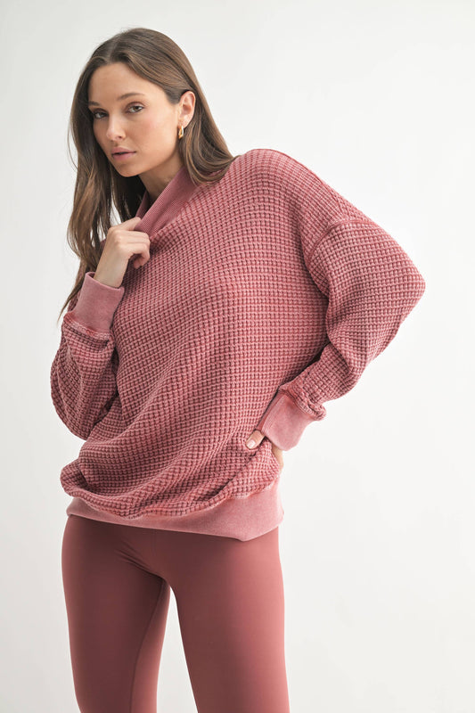 Mock Neck Waffle Sweater