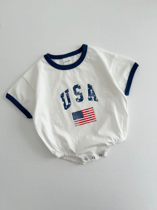 Baby Vintage Print USA T-shirt Romper