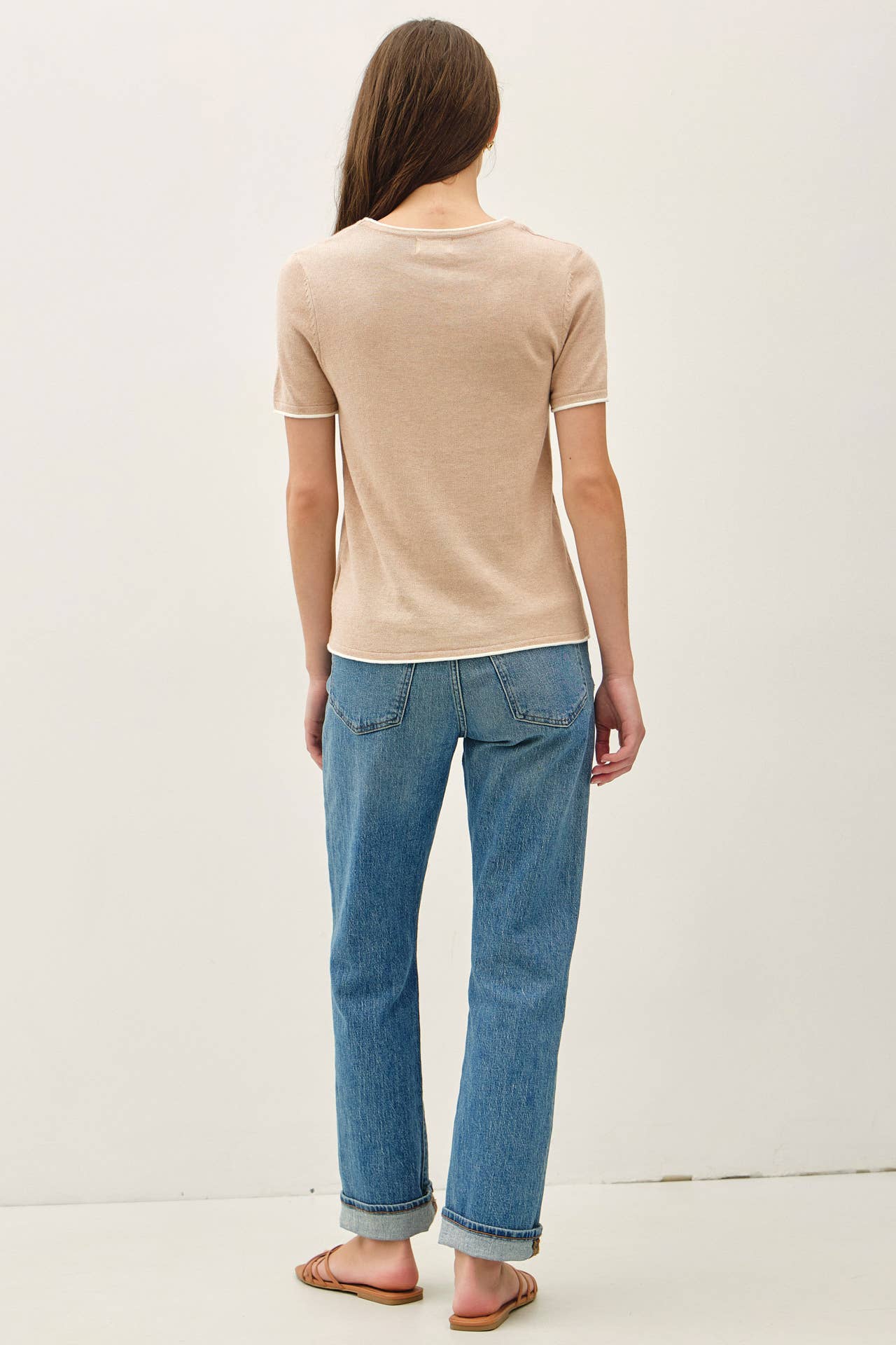 LAYERED LOOK ESSENTIAL SHORT SLEEVE  SWEATER TOP