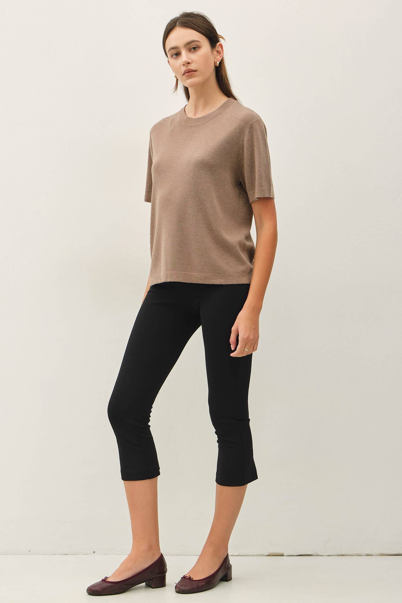 CASHMERE BLENDED SHORT SLEEVE SWEATER