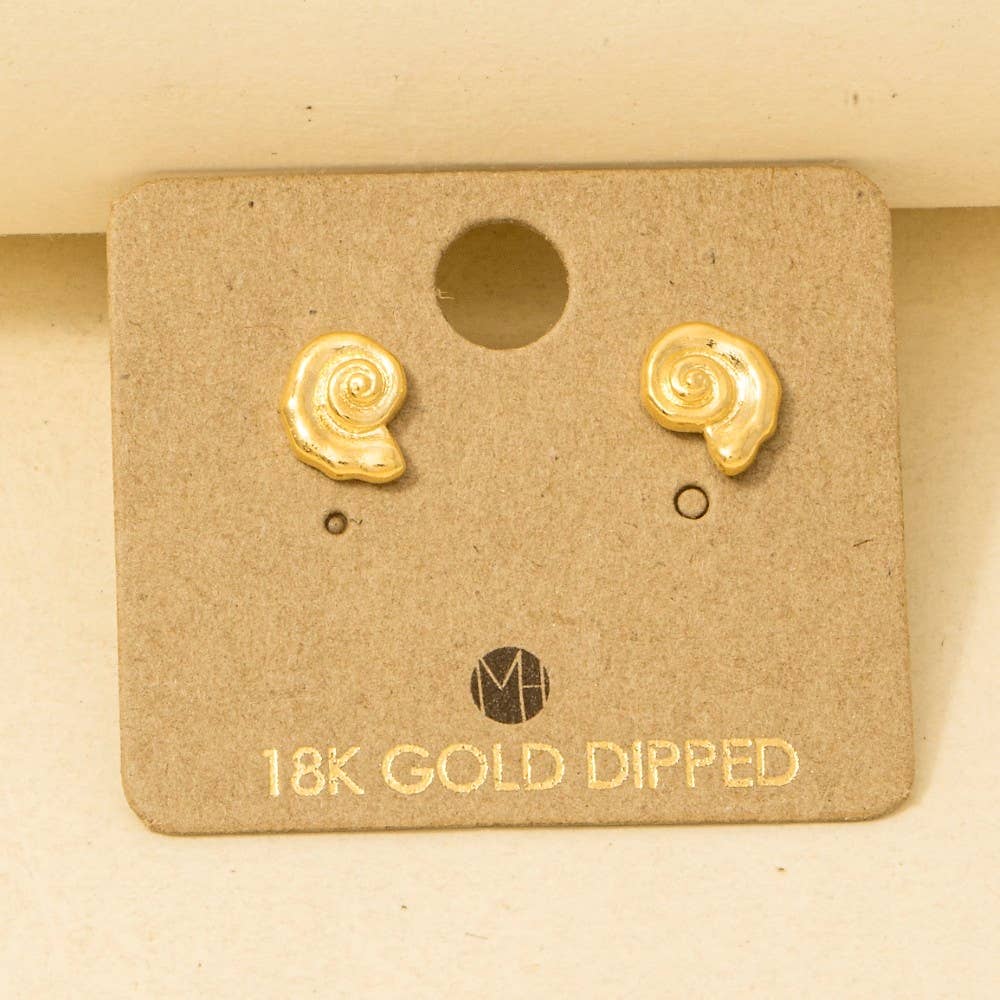 Gold Dipped Spiral Sea Shell Stud Earrings
