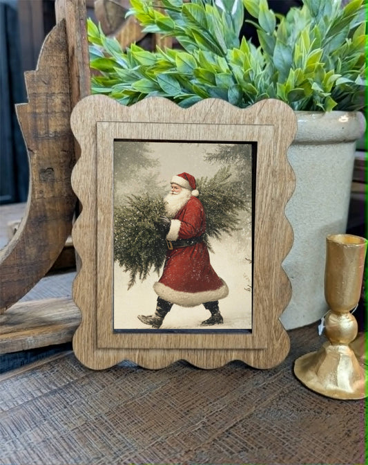 Scallop Santa With Tree Framed Canvas Art