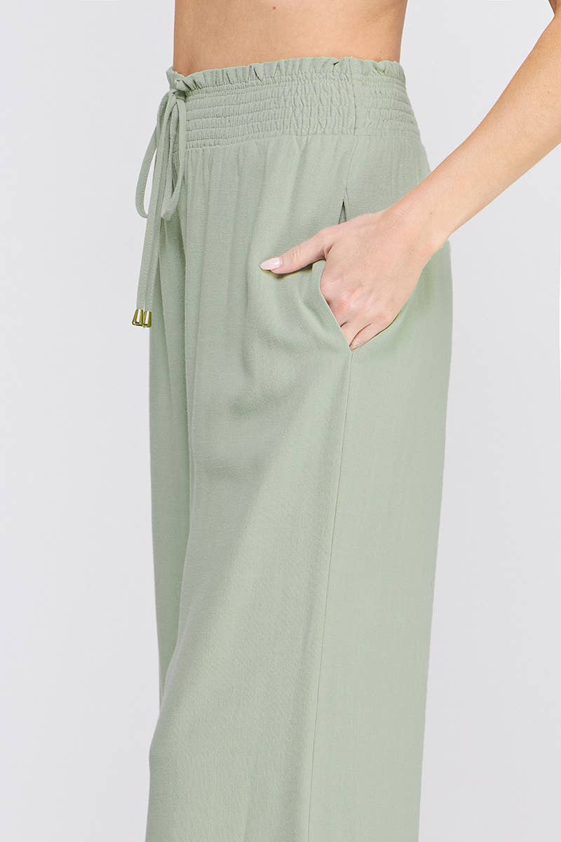 Smocked Linen Tie Pant