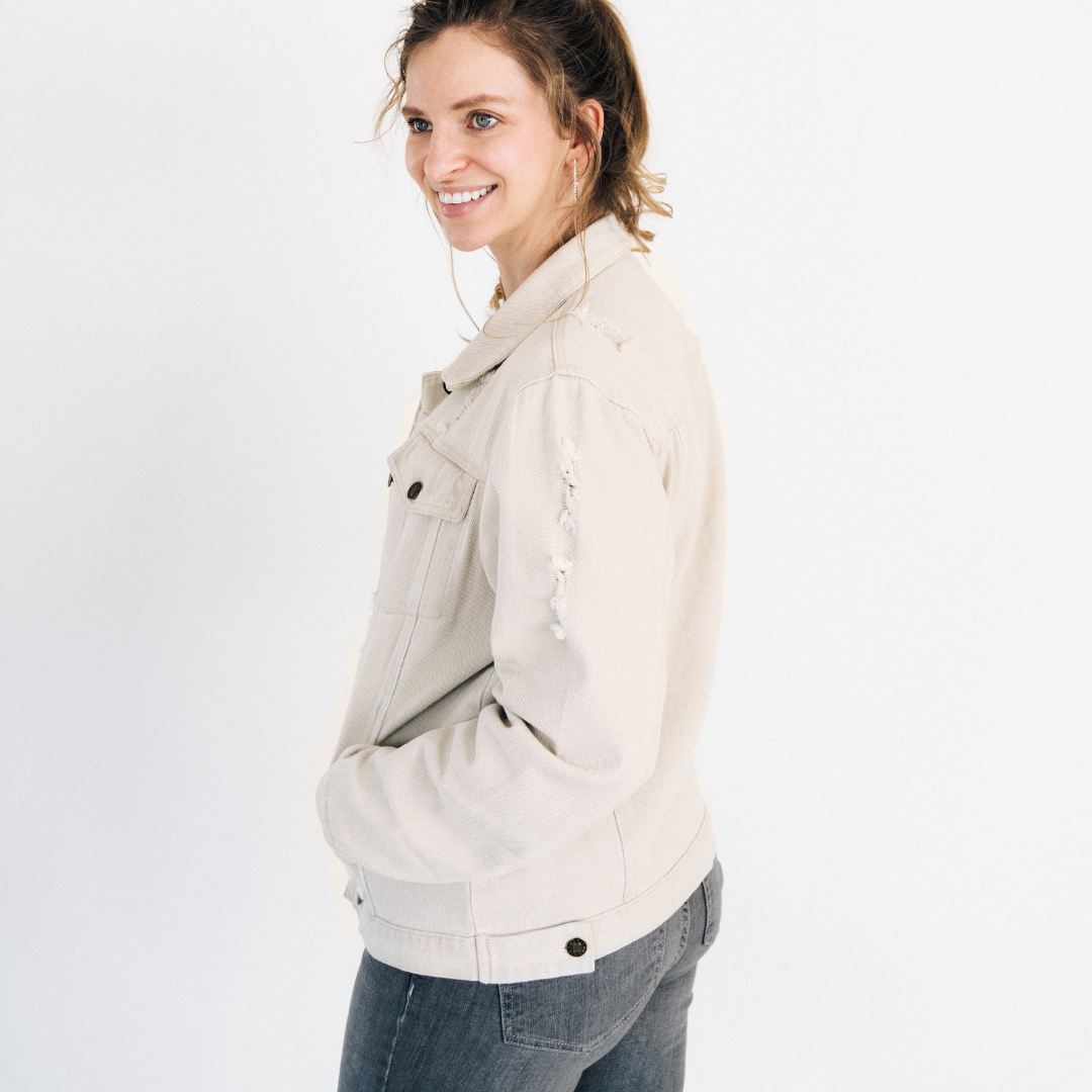 Khaki Distressed Denim Jean Jacket