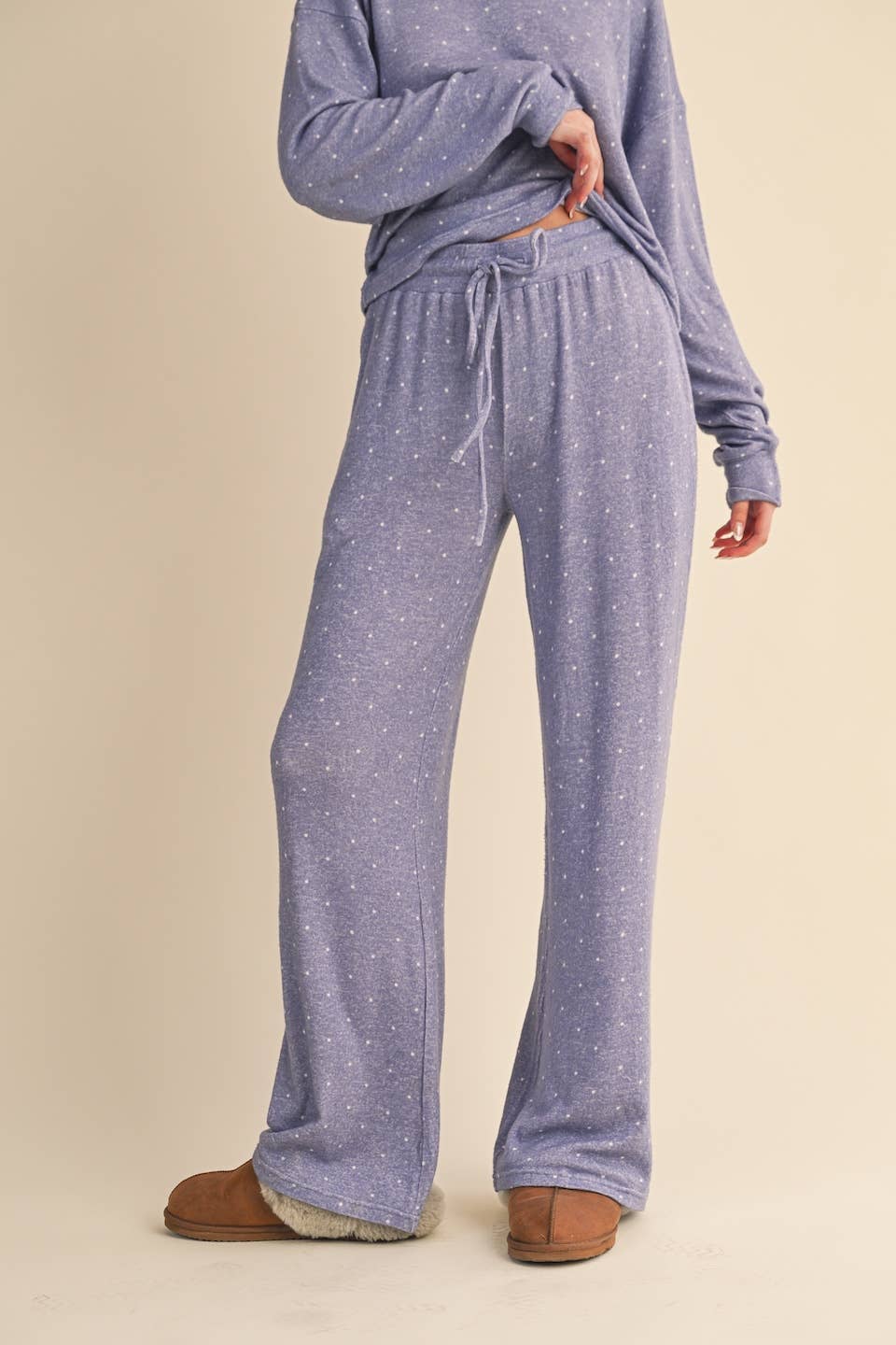 Polka Dot Print Soft Brushed Hacci Wide Leg Pants