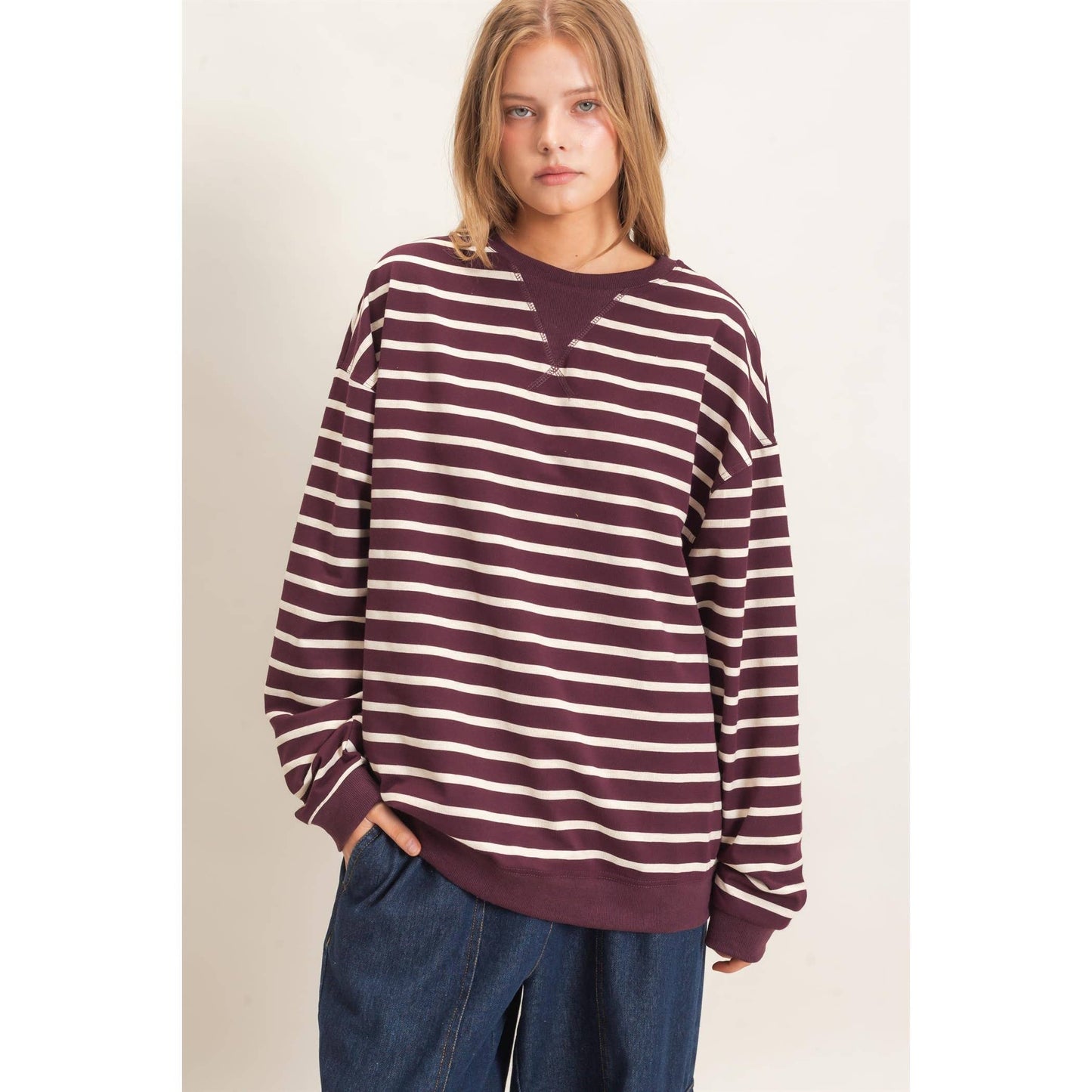 Vnotch Striped Pullover