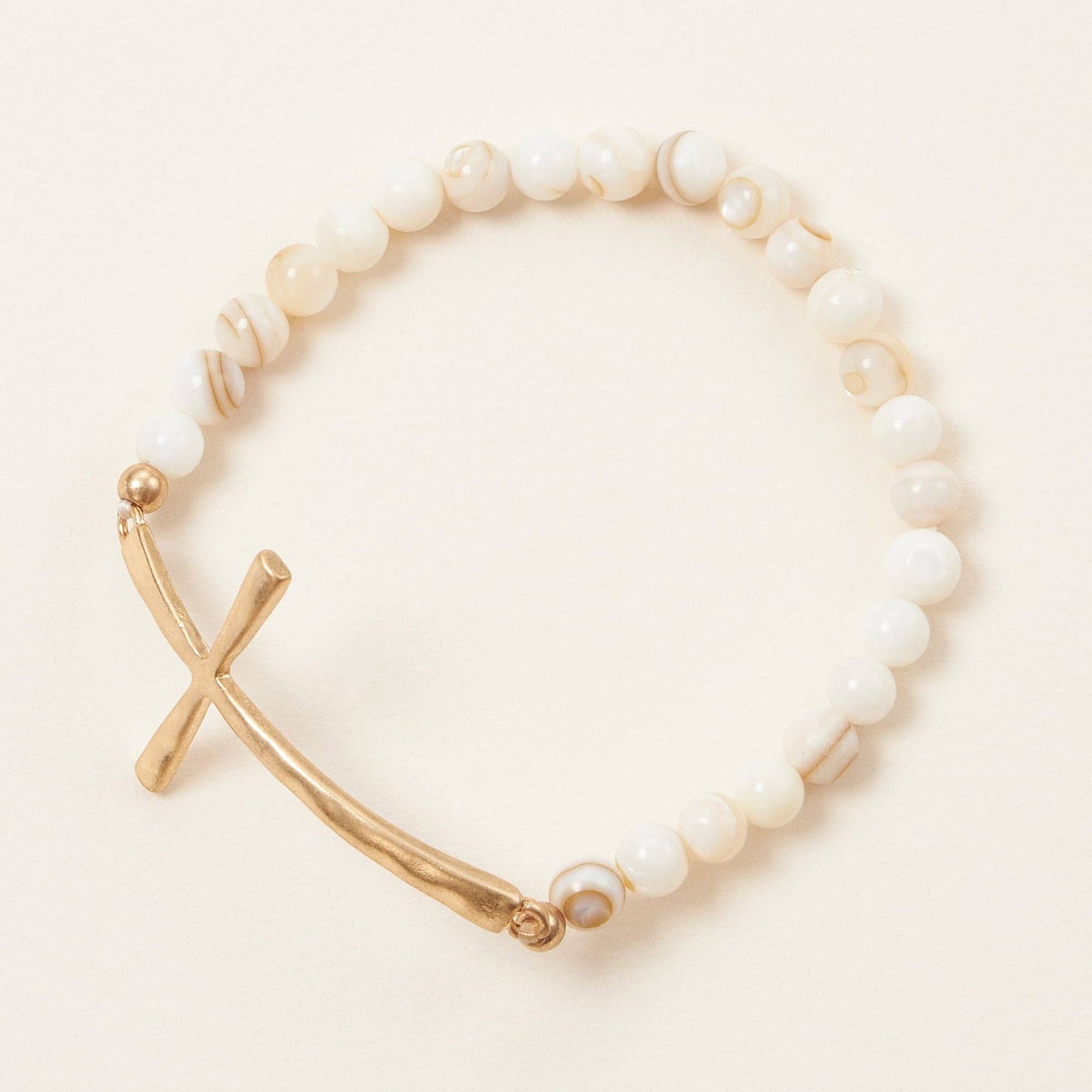 Cross charm Stone beaded stretch bracelet