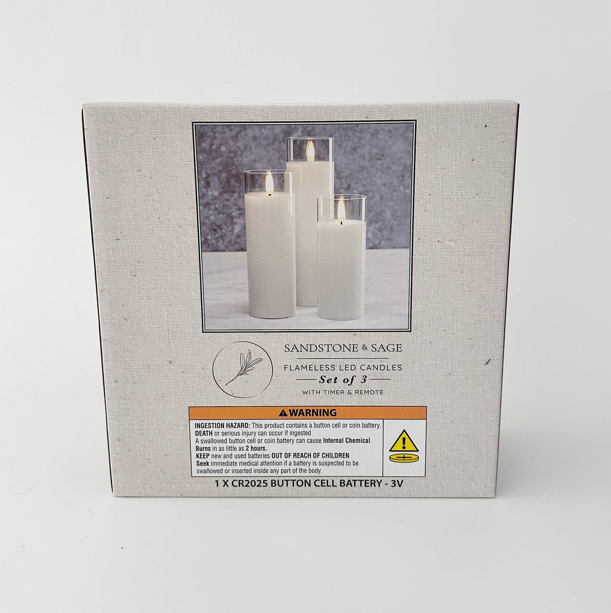 White Pillar Flameless LED Glass Candle Set of 3 - With Remote and Timer
