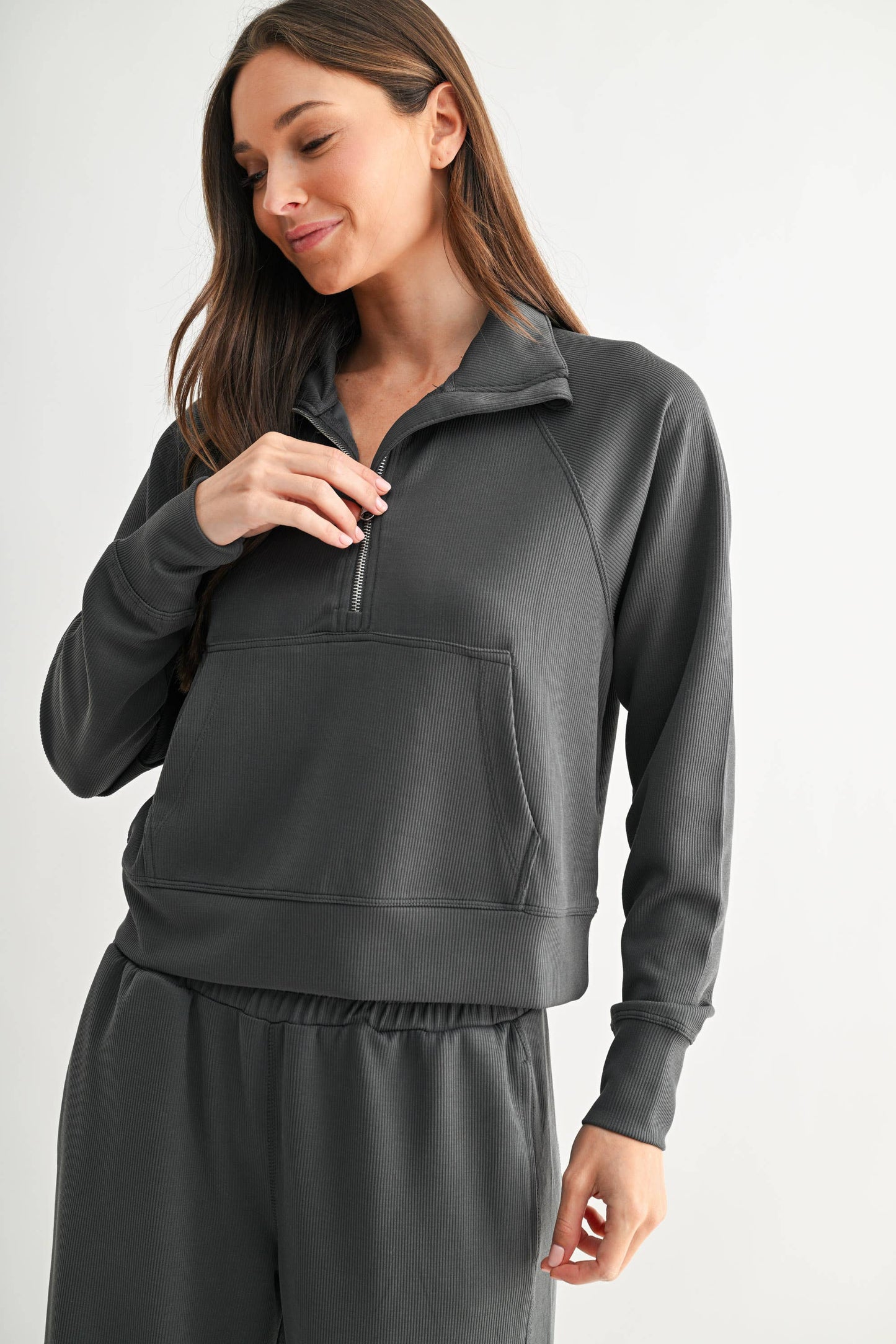 Luxe Sand Ribbed 1/4 Zip Sweater