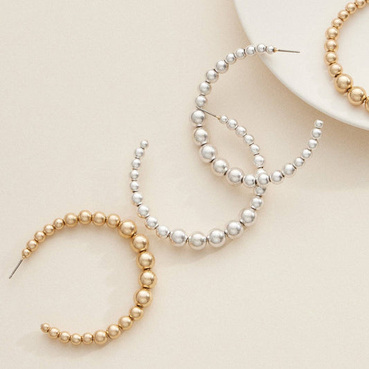 White Gold Large Beaded Hoops